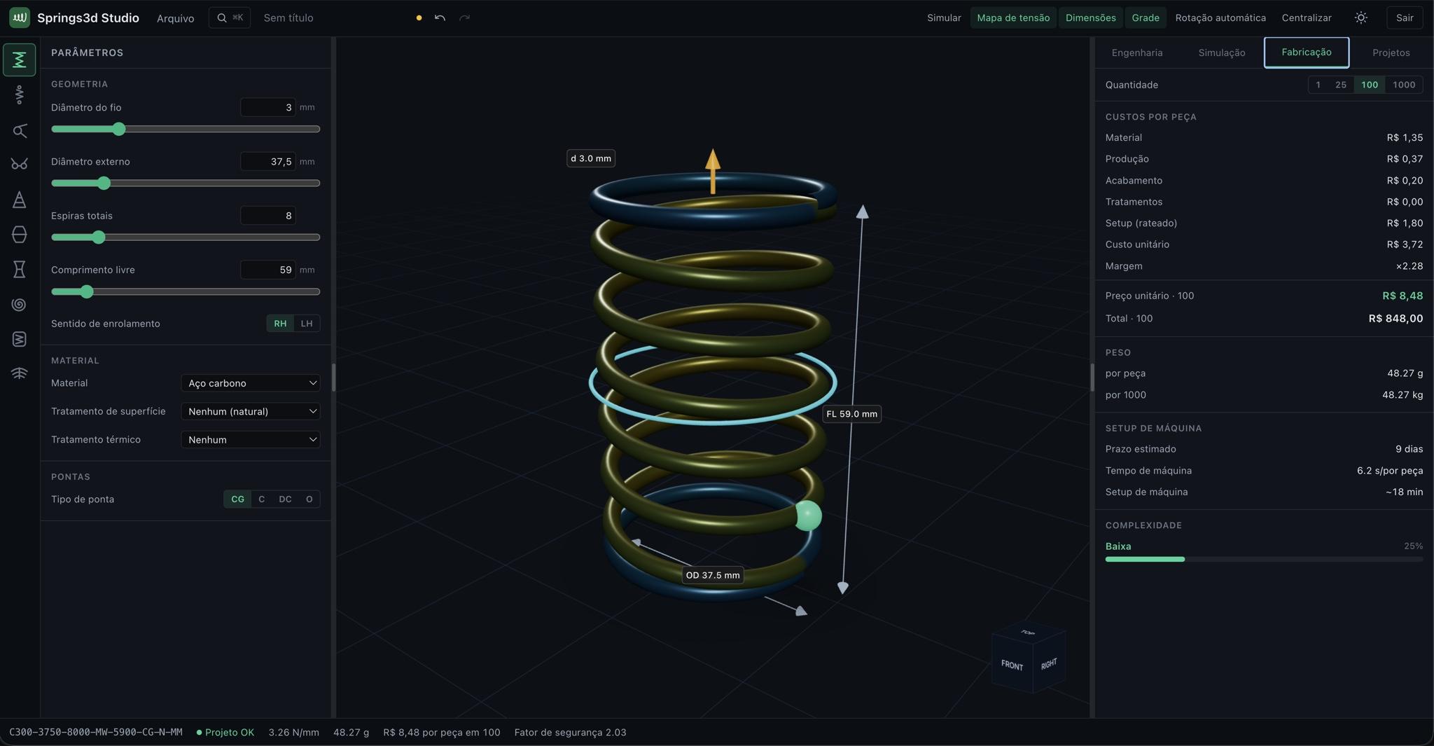 Springs3d Studio editing a compression spring in 3D